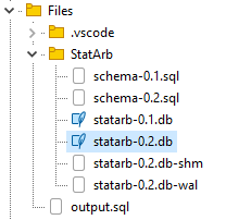 Figure 2 - Metaeditor Navigator showing different versions of SQLite files (db’s) and respective schema files