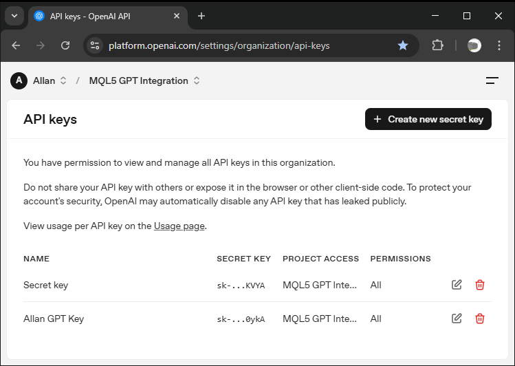 API SECRET KEY GENERATION