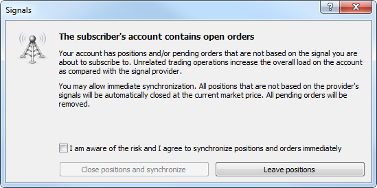 La confirmation de la synchronisation initiale du signal de trading