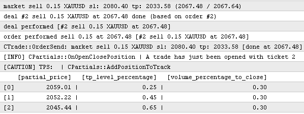 Prints information when executing a market short