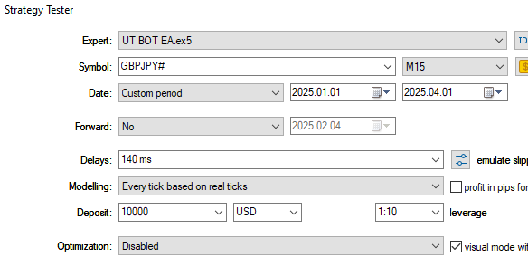 Input settings for GBPJPY