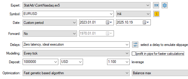 図10：バックテスト設定を示すスクリーンショット