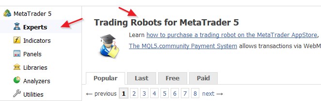 Fig.5. Selection the Trading Robots subsection