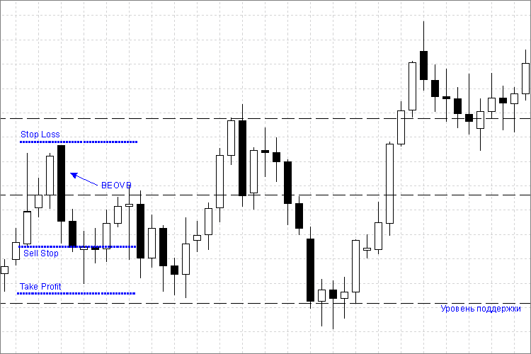 Рис. 4. Установка ордера Sell Stop и стоп-приказов