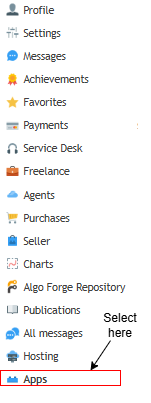 Select Apps in your MQL5 profile