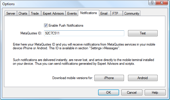 Konfiguration von Push Notifications via Kundenterminal