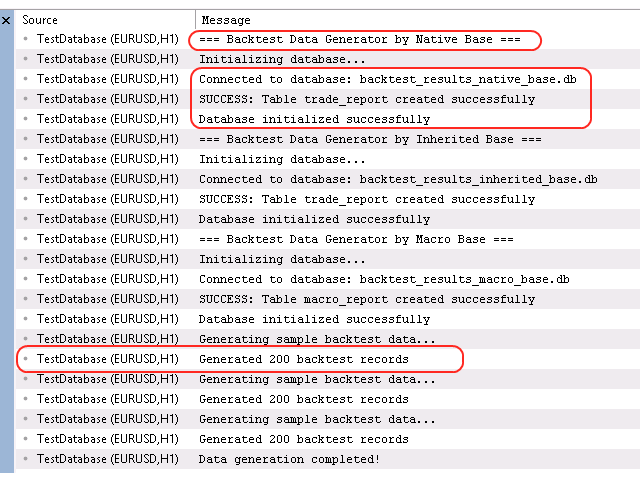 Report message of initializing database by sample code