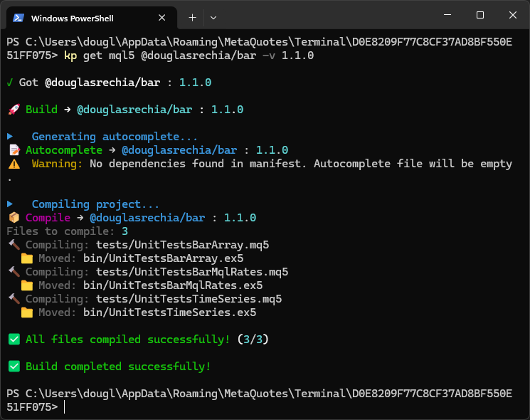 Terminal after kp get bar