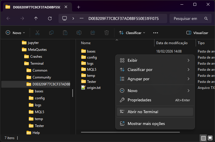 Open Data folder in Terminal