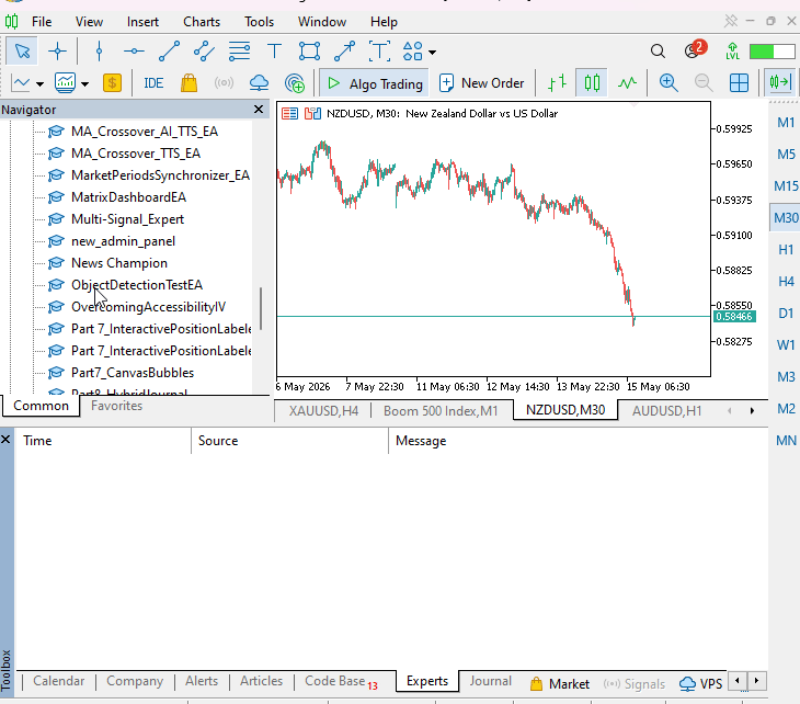 GIF showing NZDUSD chart object detection in progress
