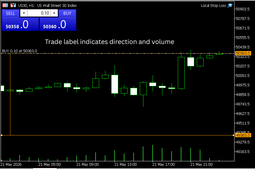 Trade labels to indicate direction and lot size Trade labels to indicate direction and lot size