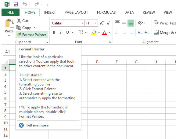 图 1. Excel 中的工具提示