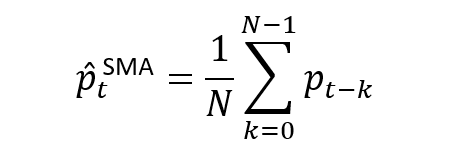 Equation for calculating an N-period SMA. Equation for calculating an N-period SMA.
