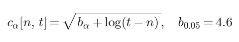Critical value formula c_alpha[n,t]