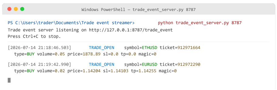 Python server terminal output Python server terminal output