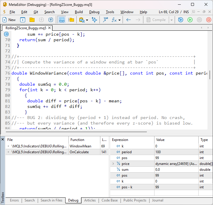 Debugger paused inside WindowMean with k zero, pos ninety-nine, pos minus k ninety-nine Debugger paused inside WindowMean with k zero, pos ninety-nine, pos minus k ninety-nine