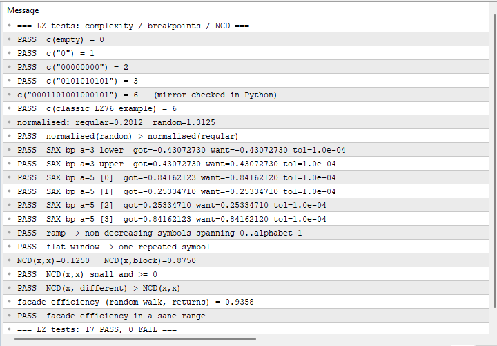 The MetaTrader Experts tab showing the pass counts from the three verification scripts The MetaTrader Experts tab showing the pass counts from the three verification scripts