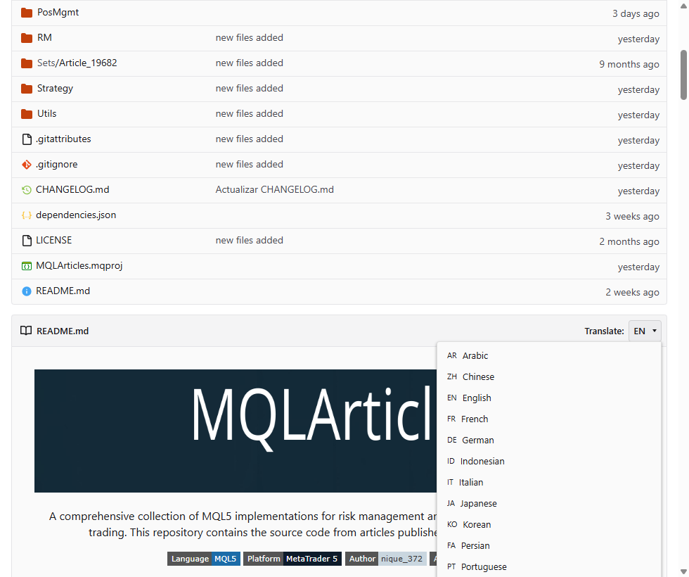 README header translate control with the language list open README header translate control with the language list open