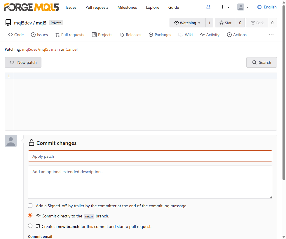 The apply patch page, where a unified diff becomes a commit The apply patch page, where a unified diff becomes a commit