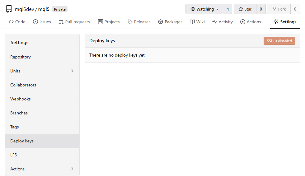Repository deploy keys page reporting that SSH is disabled Repository deploy keys page reporting that SSH is disabled