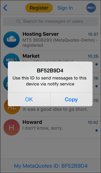 MetaQuotes ID in MetaTarder 5 for iPhone