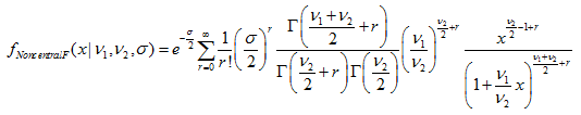 Функция плотности нецентрального F-распределения Фишера