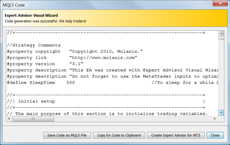 Fig. 12. MQL5 code generated