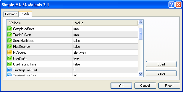 Fig.13 Parametri di input di Expert Advisor