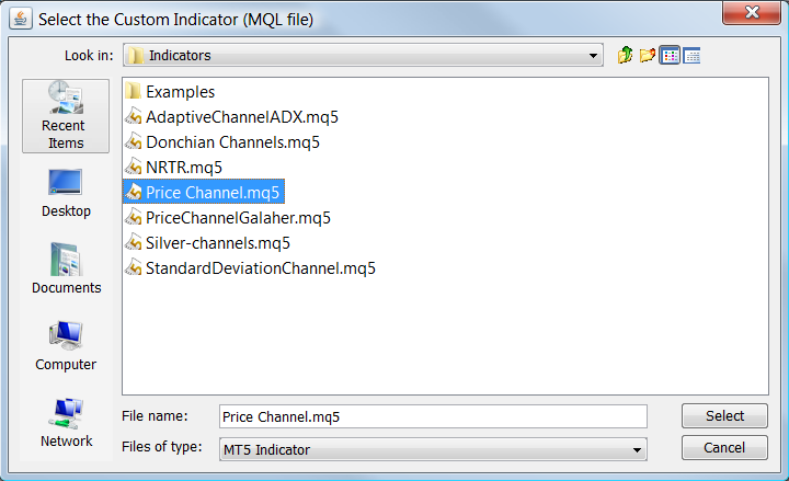 Fig. 15. Importing custom indicator