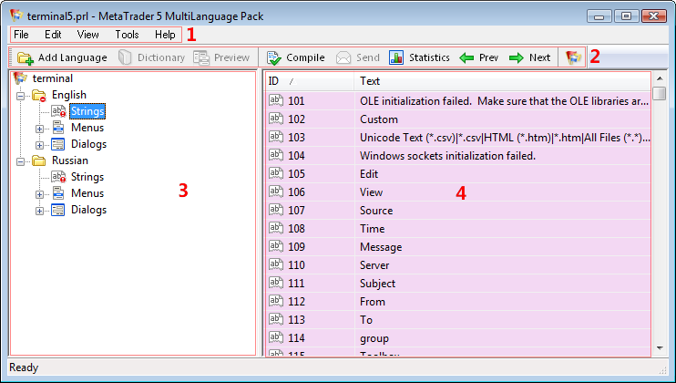 Benutzerschnittstelle des MultiLanguage-Pakets