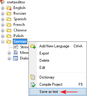 Export translation into a text file