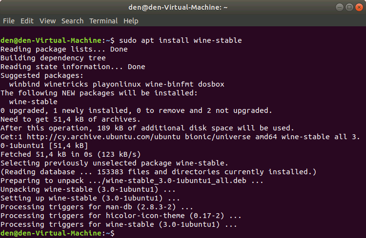 Installing Wine from the Command Line
