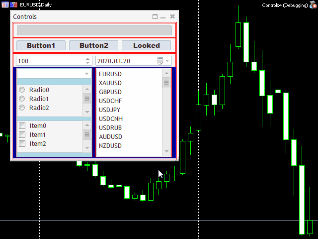 Controls-Containing Dialog Formed Using the MQL Markup Language