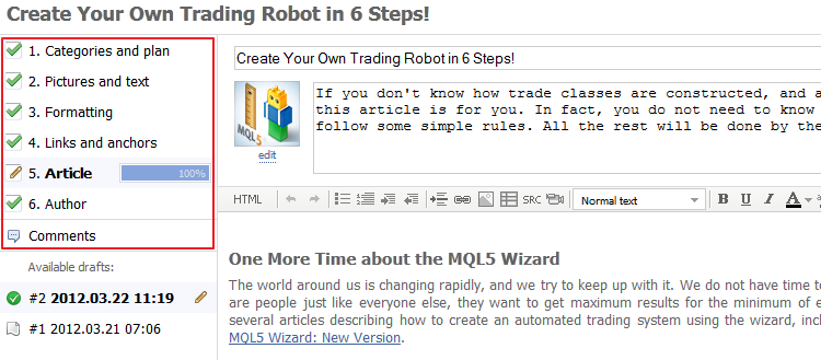 New Article Publishing System at the MQL5.community