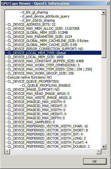 図18. HD 4870によりサポートされるOpenCLメインパラメーター