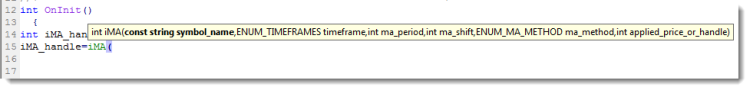 Exemple d'info-bulle pour les paramètres de l'indicateur Moyenne mobile