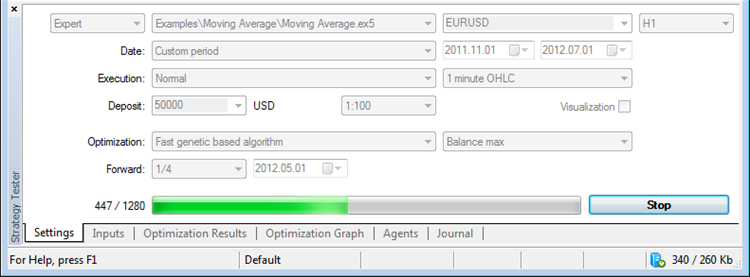 MetaTrader 5ターミナルテスターによるトレーディングシステムの最適化