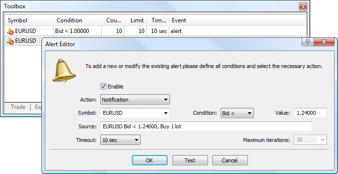 MetaTrader 5'te Uyarılar aracılığıyla push bildirimleri gönderme