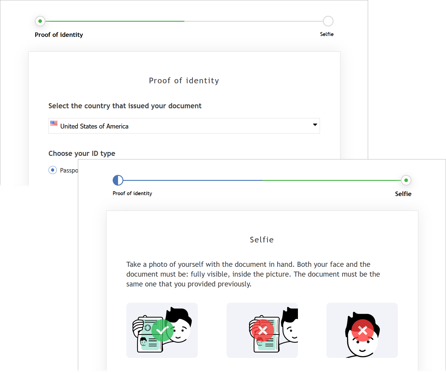 Pour vérifier votre identité,téléchargez une photo du document et votre selfie avec le document en main