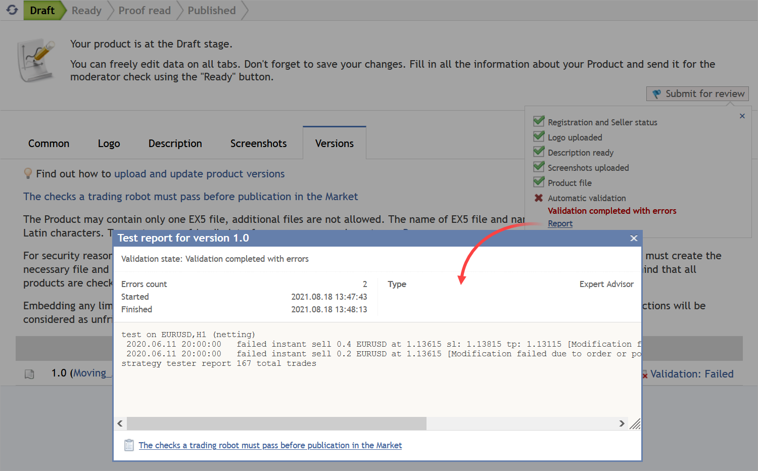 Fix errors found during validation