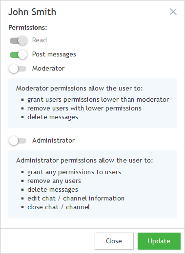 Modifica delle autorizzazioni in una chat di gruppo o in un canale