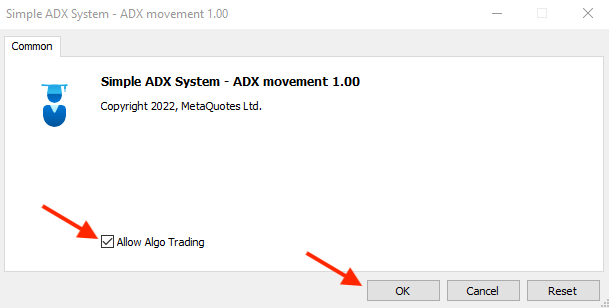 Окно системы ADX movement