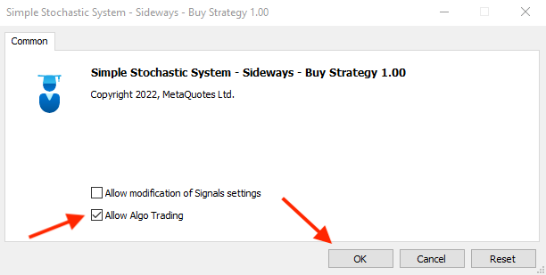 Simple Stochastic System - Sideways - Buy Strategy penceresi