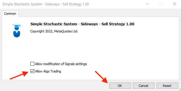 Simple Stochastic System - Sideways - Sell Strategy penceresi