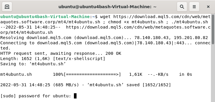 Installing Wine and MetaTrader 4 with a single command