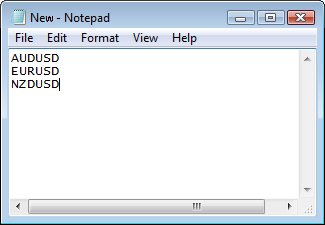 图 1. 终端通用文件夹中文件的交易品种列表