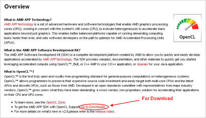 Dib. 2.2.1. Página de descarga de AMD APP SDK.