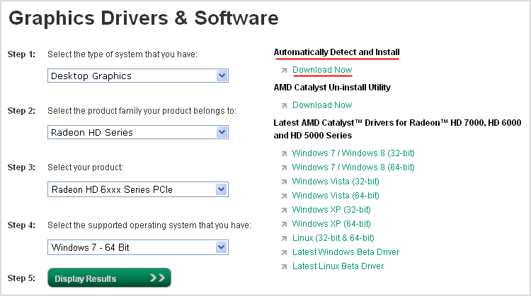 Abb. 2.1.1 Downloadseite für AMD-Treiber.