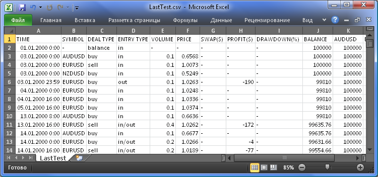 Рис. 2. Файл отчета в формате CSV в Excel 2010