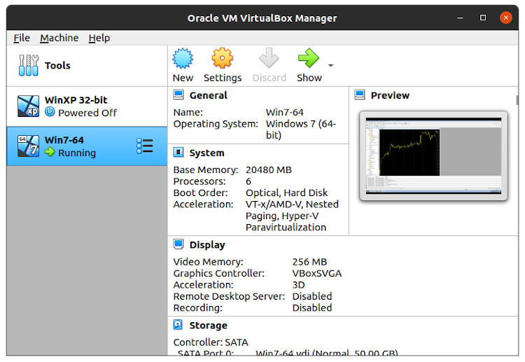 Interfaz principal de VirtualBox